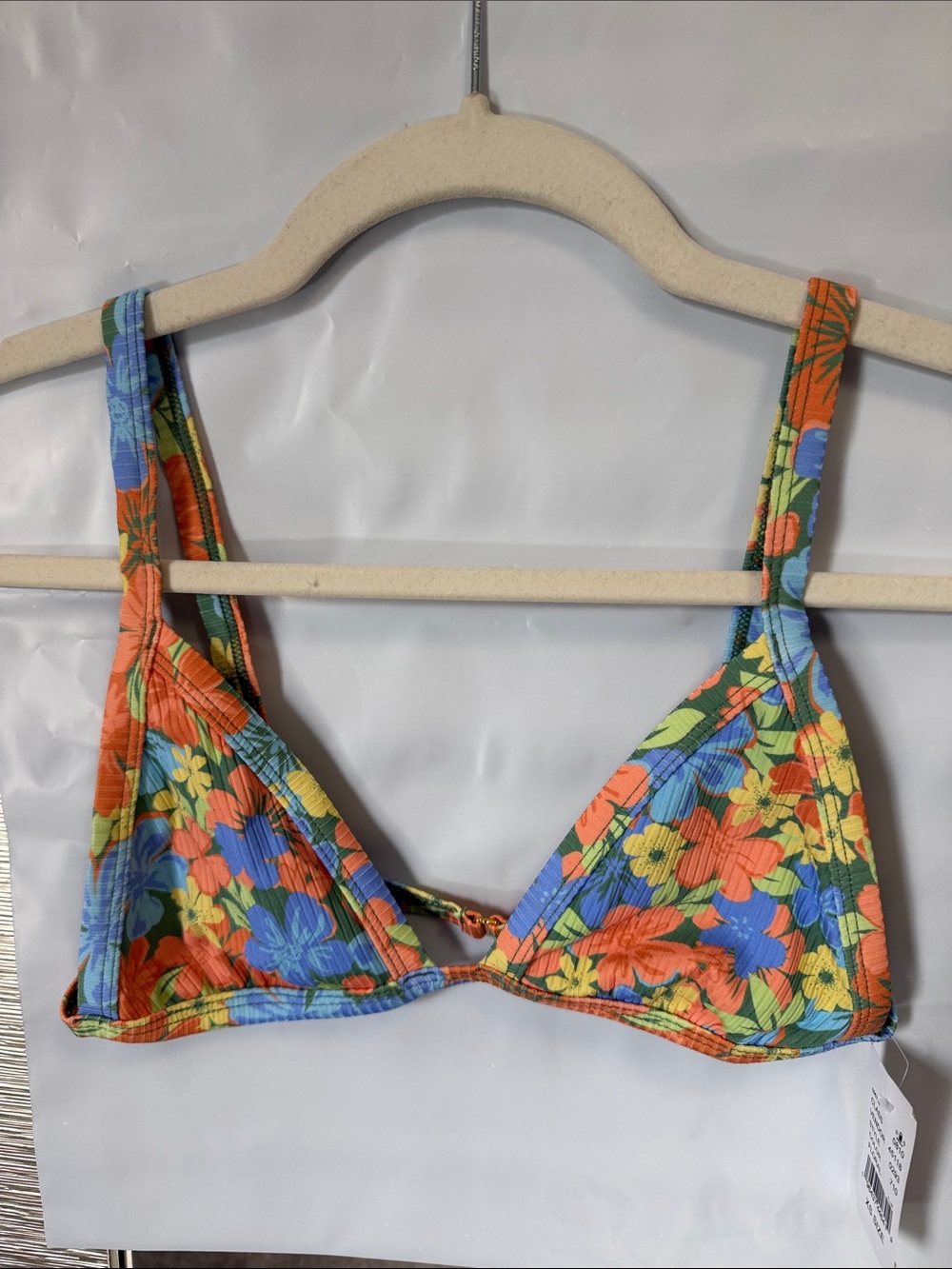 PacSun Floral Ribbed Triangle Bikini Top — Green, Blue & Orange